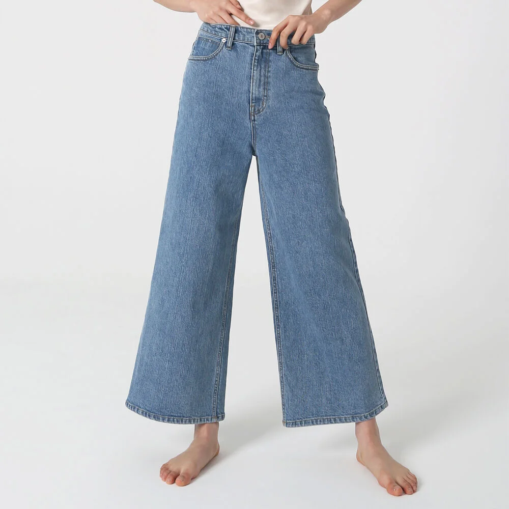 Organic Denim Wide Cropped Jeans