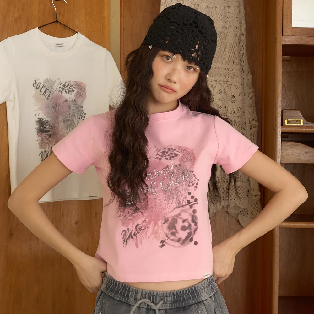 霧調 藝術圖案 修身 T恤 (Pink)
