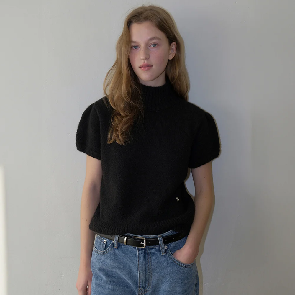 Turtleneck Emma Half Puff Knit - Black