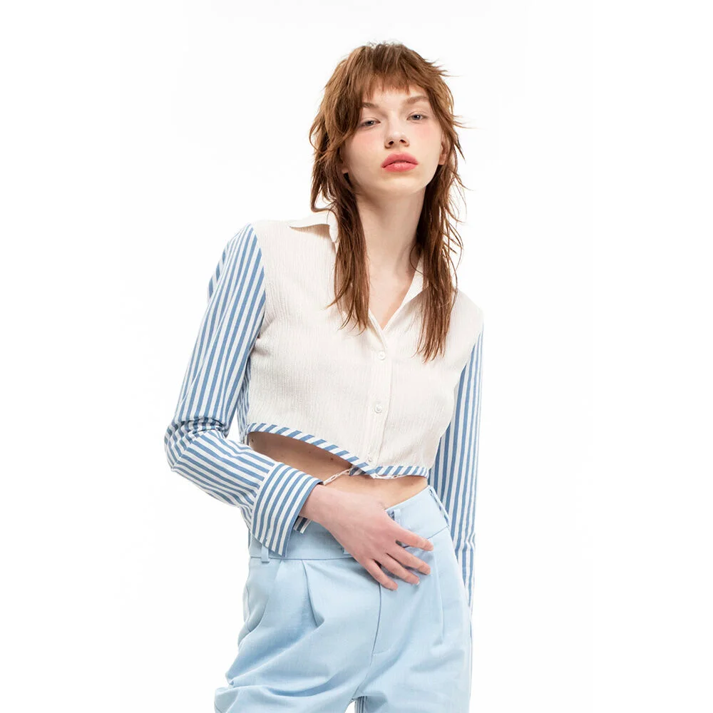 Blue stripe crop shirt