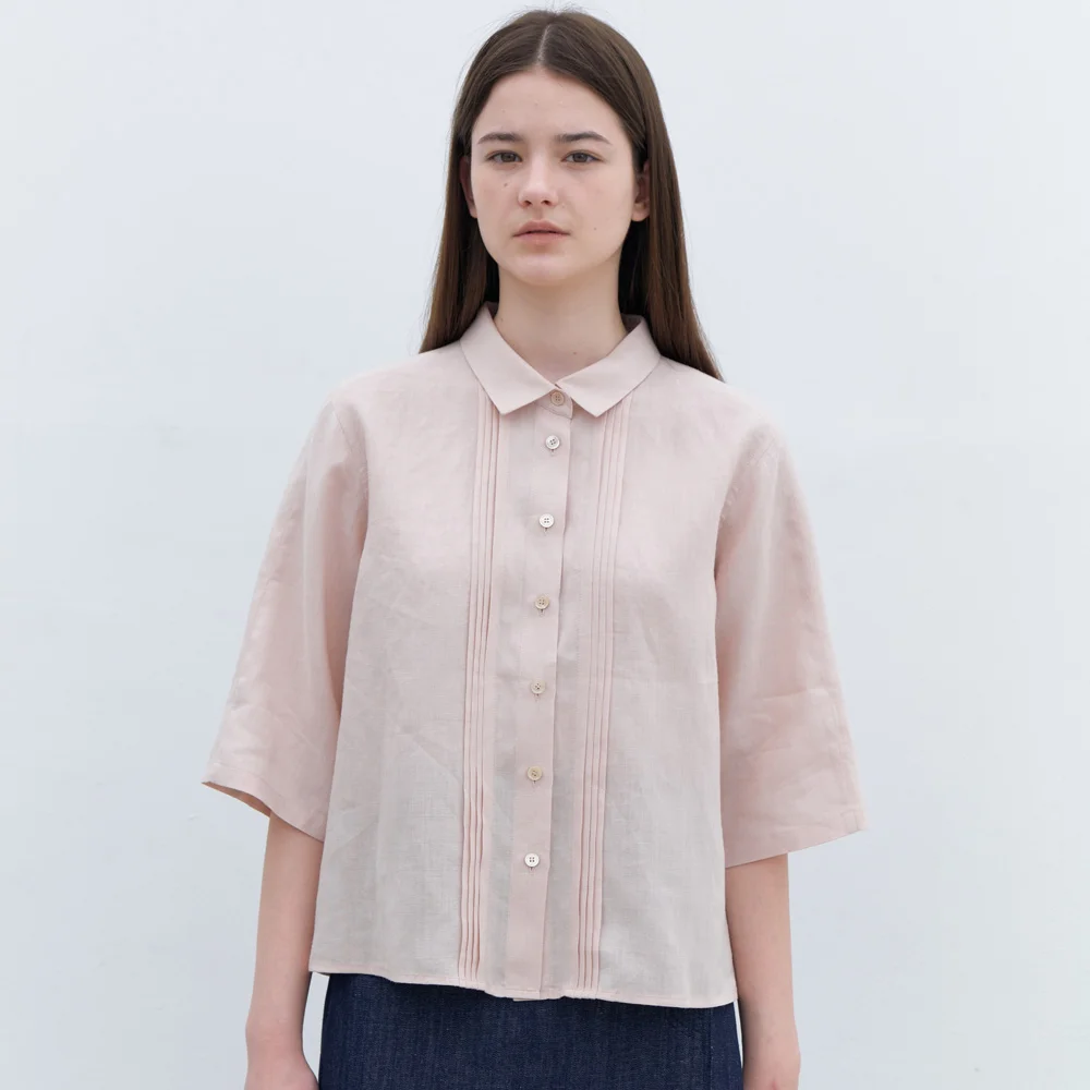 linen pintuck blouse-indi pink