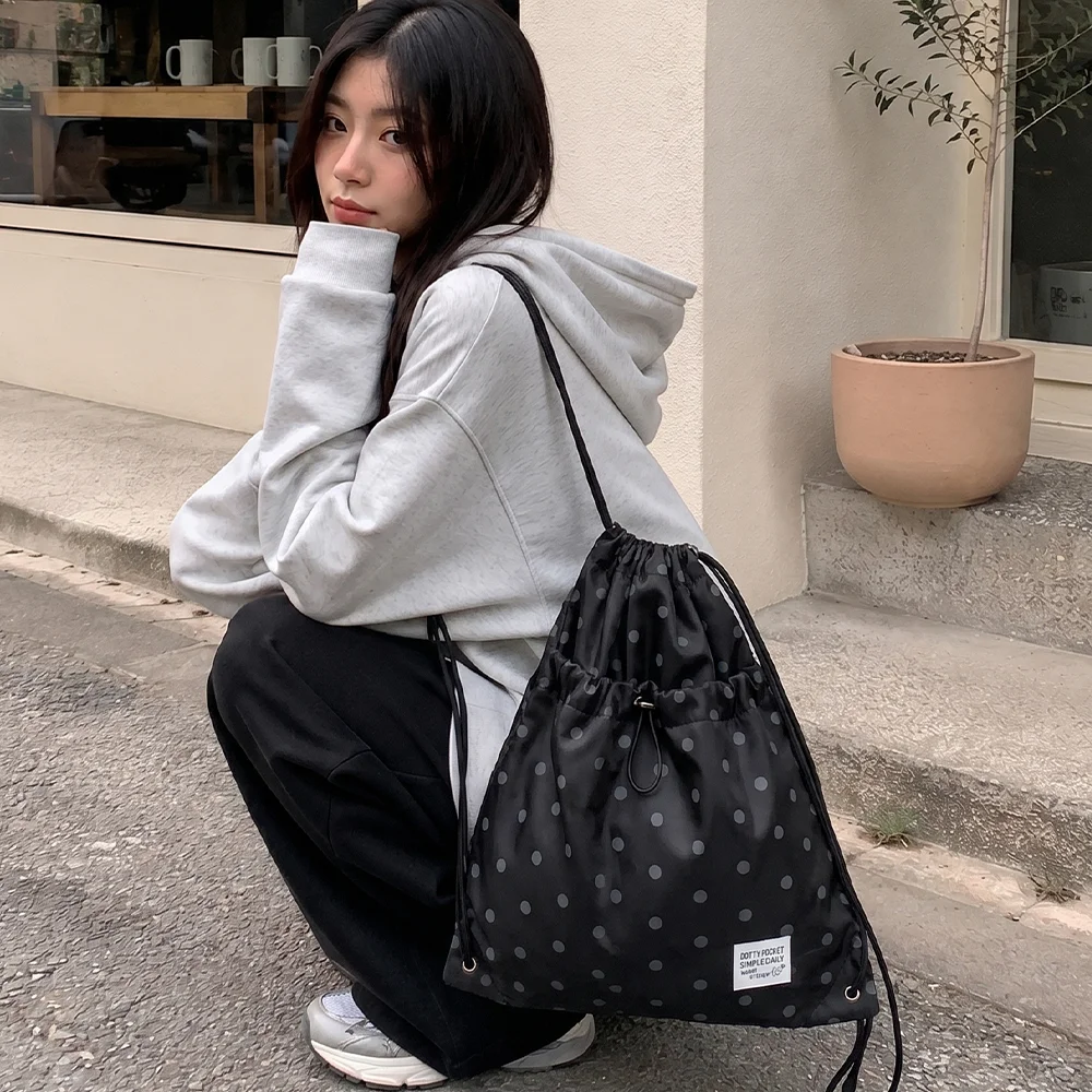 Dotty 口袋 束口袋 抽繩背囊_黑色