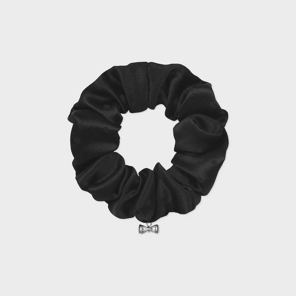 ribbon dot satin mini hair scrunchie black