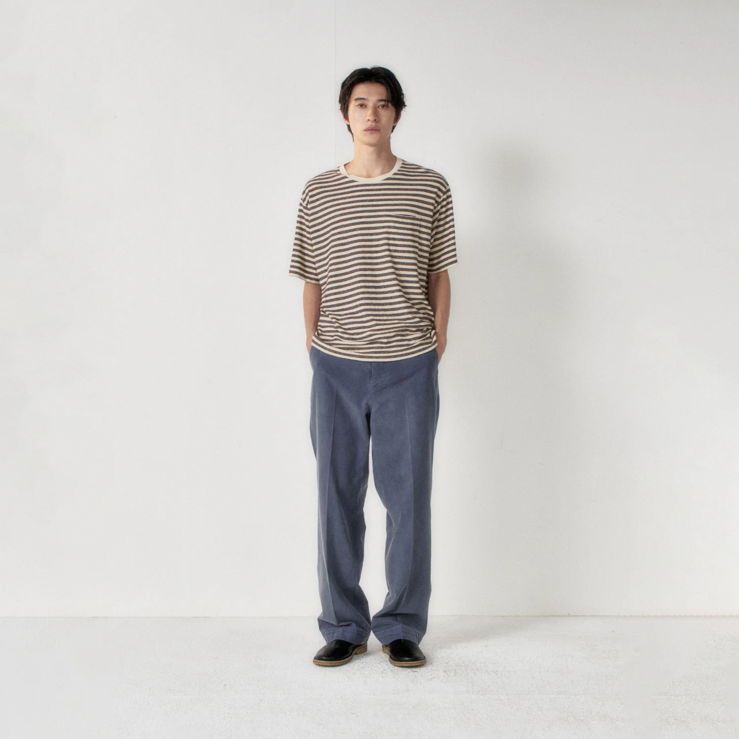 Linen Stripe Pocket Tee_Oatmeal