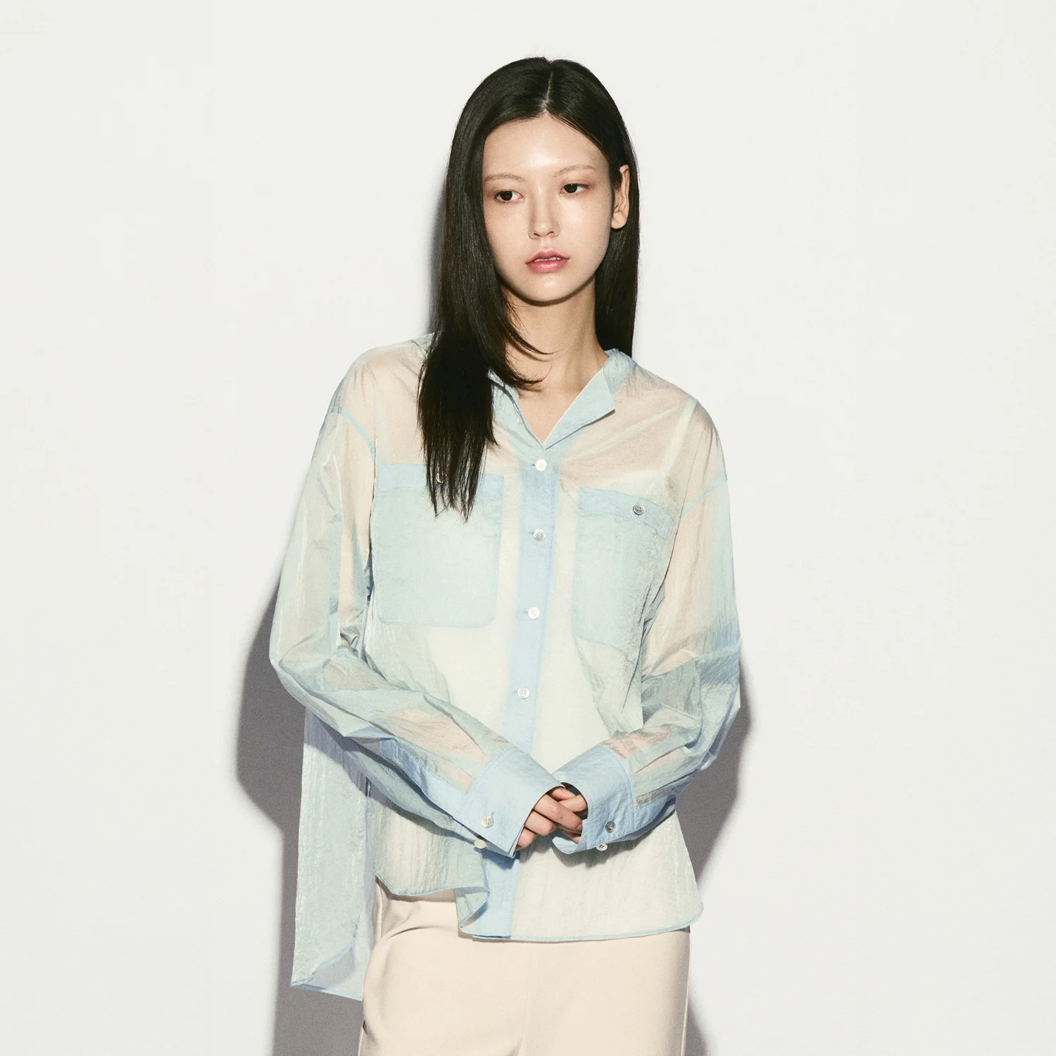 COLLAR DETAIL SHEER SHIRT