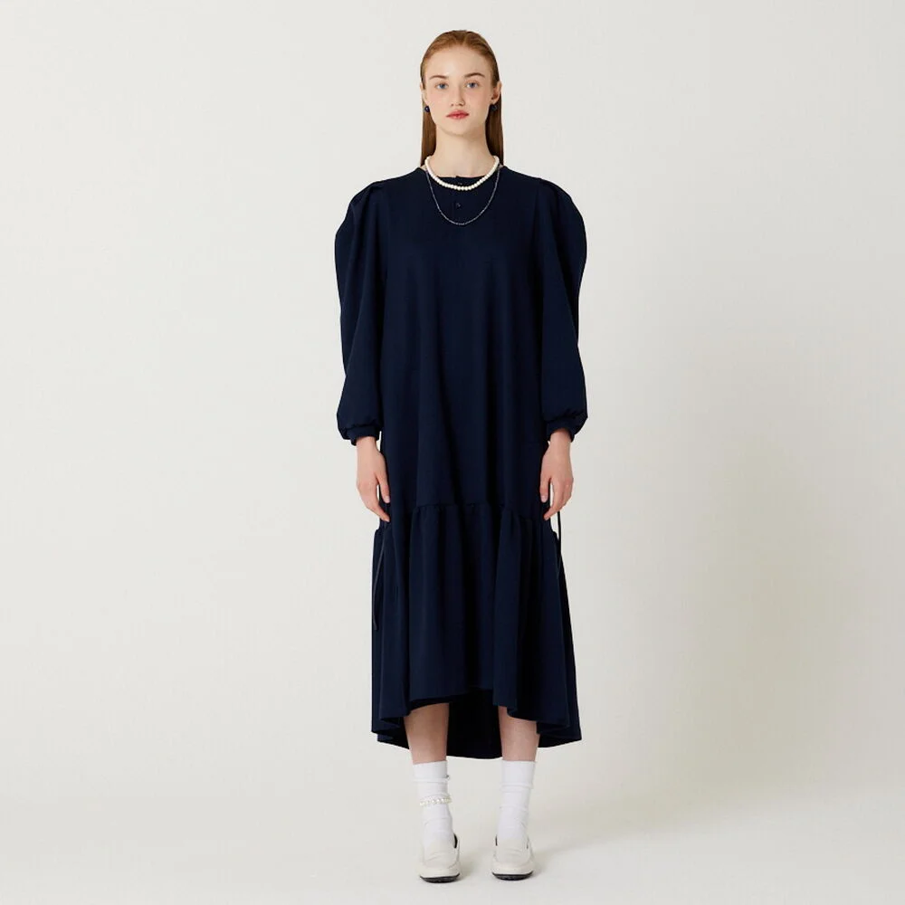 RECYCLED FABRIC PUFF DRESS(NAVY)