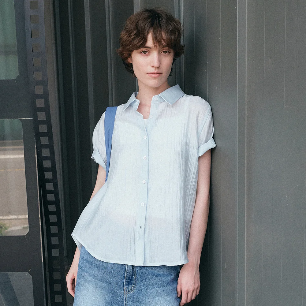 Summer sheer short sleeve shirt_Sky blue