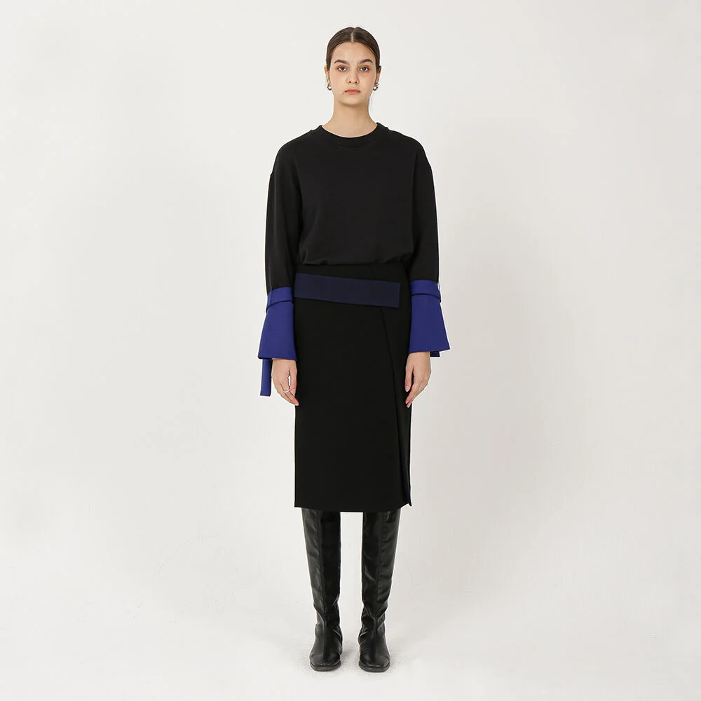 Color Block Midi Skirt_Black