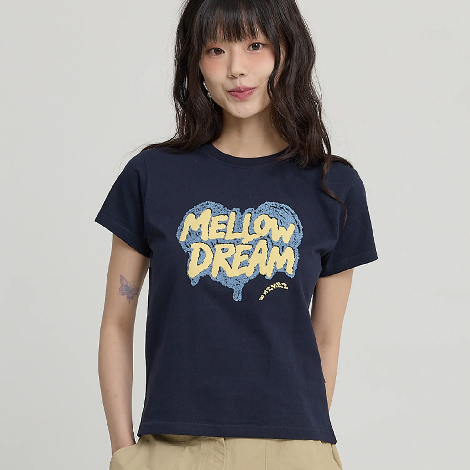 MELLOW DREAM Sketch 心形 短袖T恤 海軍藍