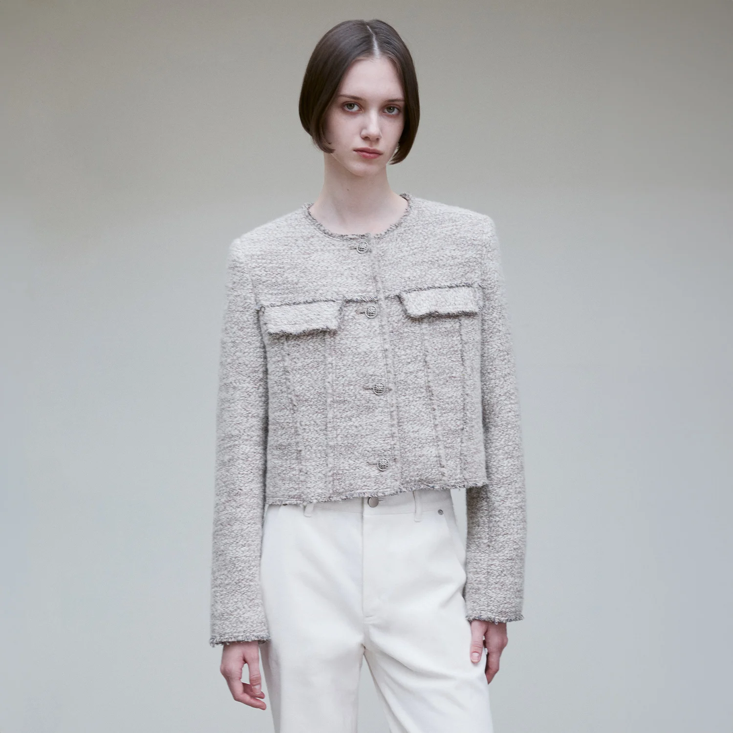WOOL BLEND PATCH POCKET TWEED JACKET