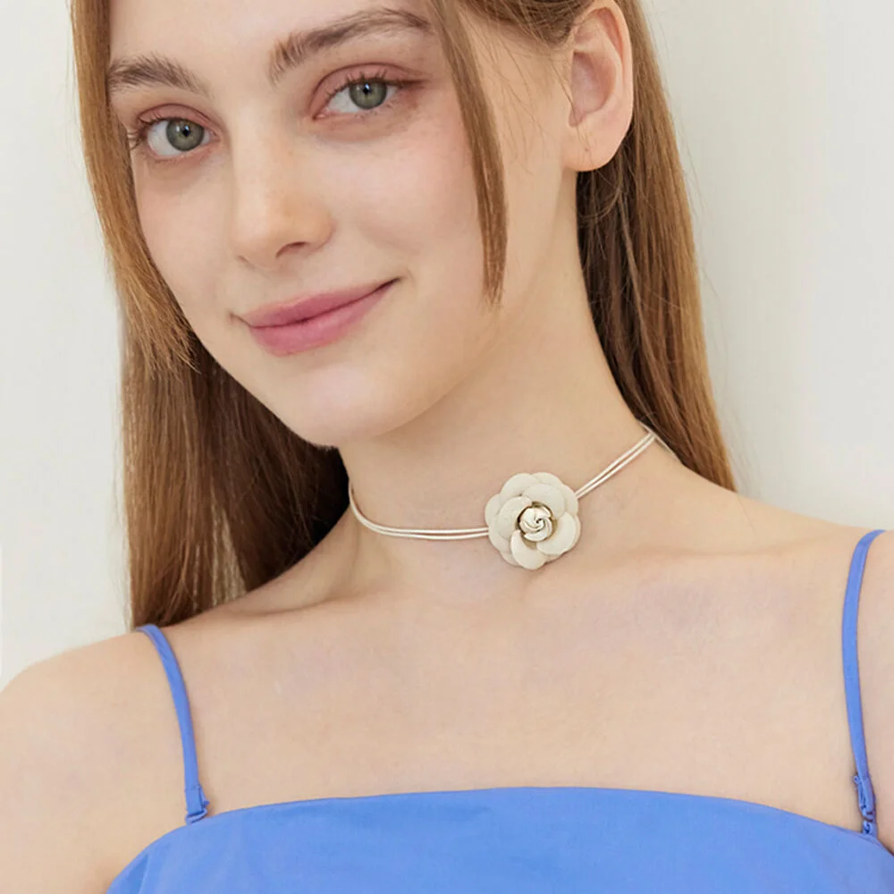 Rose Tie Necklace-beige