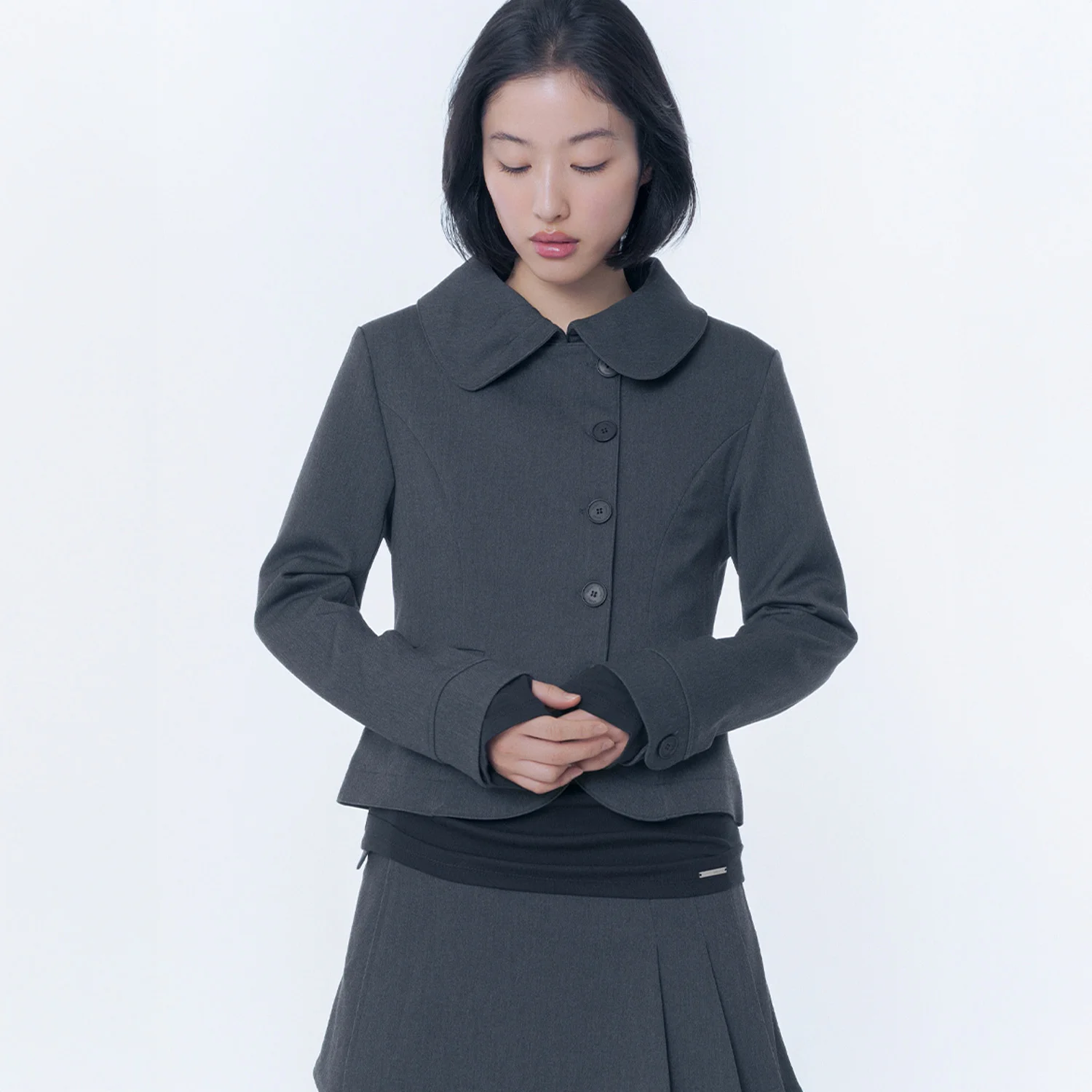 Omoi round collar blazer CHARCOAL