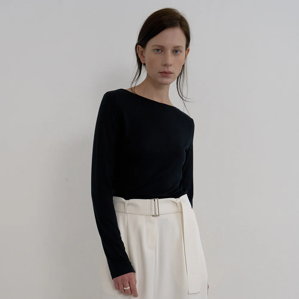 SCOOP NECK SHEER T-SHIRTS_BLACK