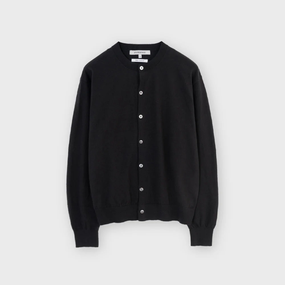 Cotton Cashmere Round Cardigan, Black