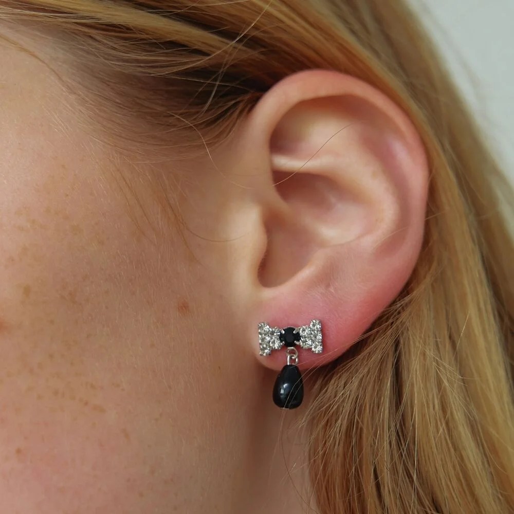 Cubic Ribbon & Onyx Earrings