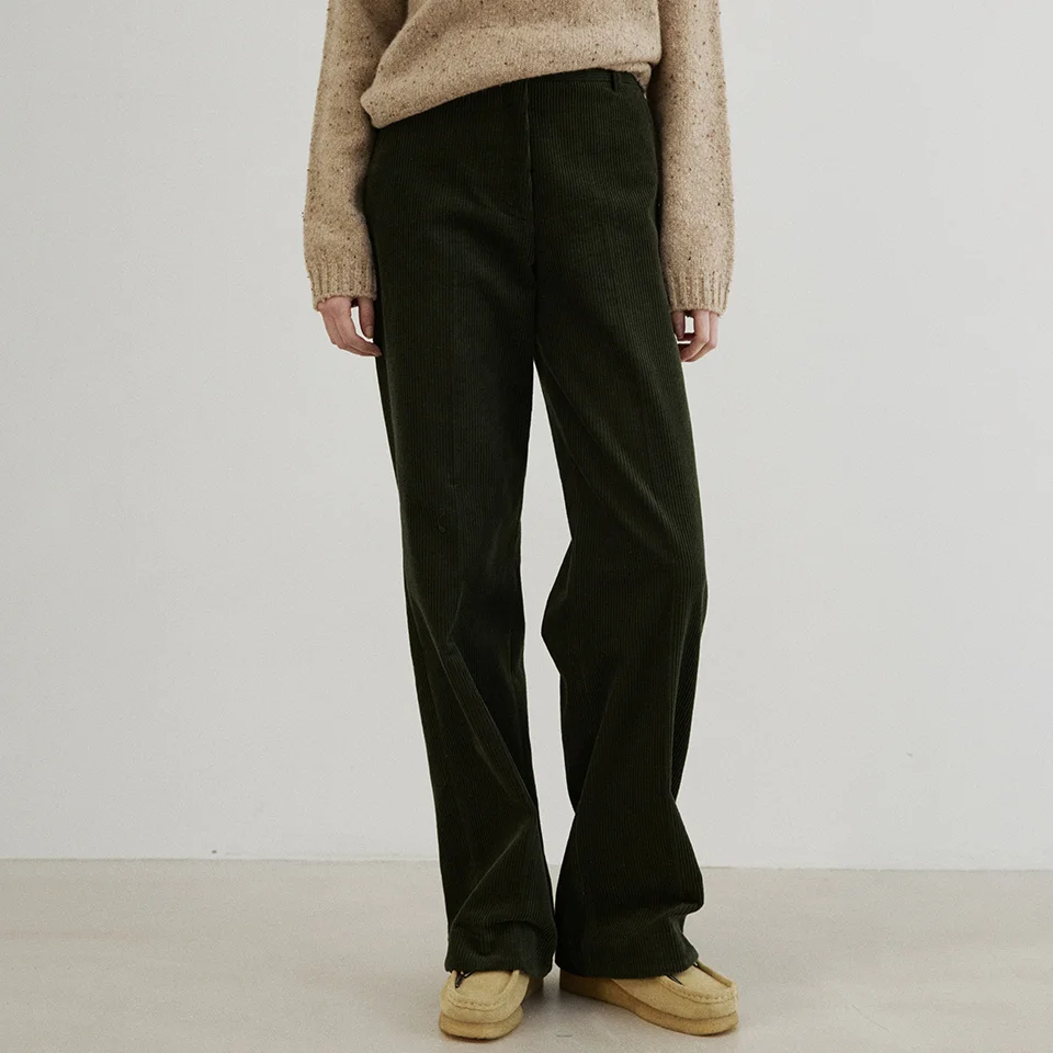 classic straight corduroy pants (olive green)