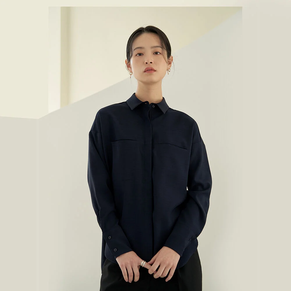 minimal point pocket hidden shirt_Navy