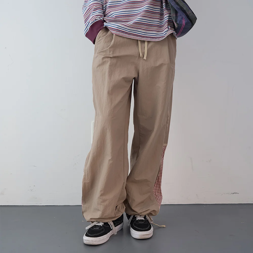格紋 色塊 運動 褲子 (Beige)