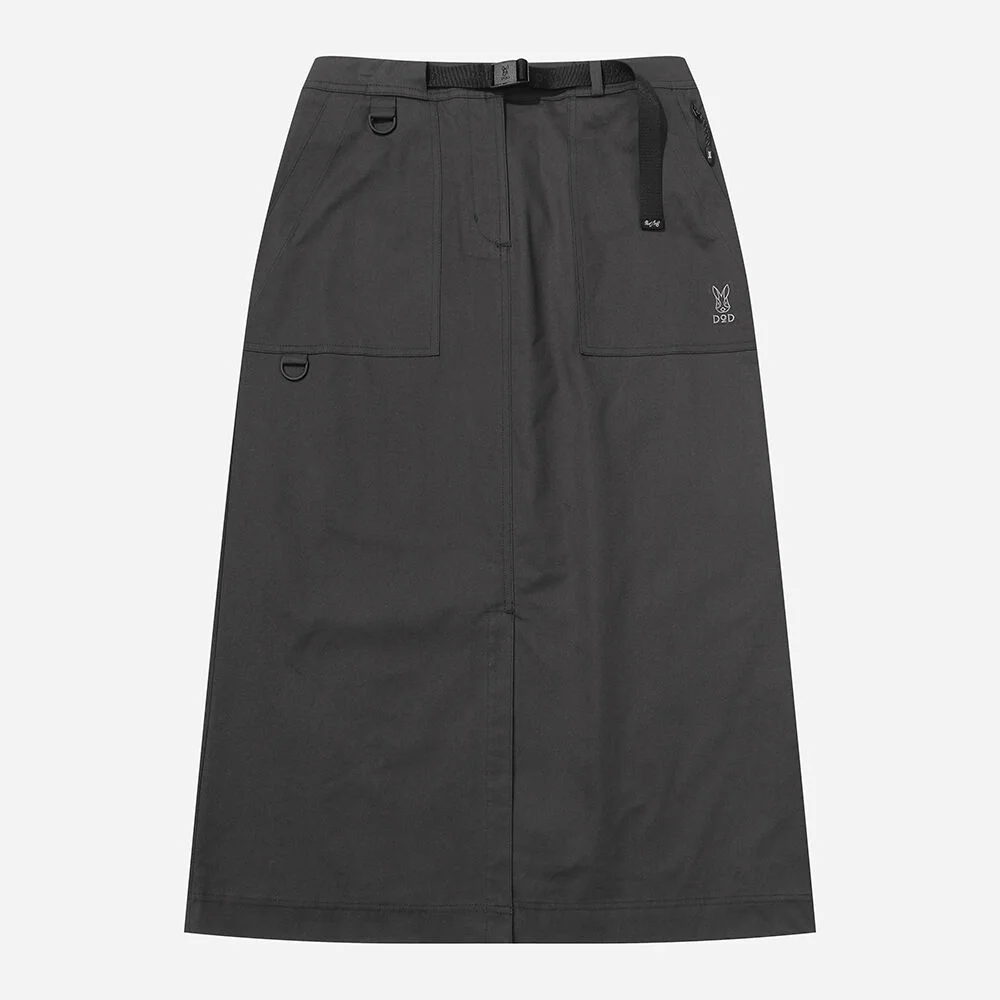 純棉 H線條 束帶 半身裙(D.CHARCOAL GREY)