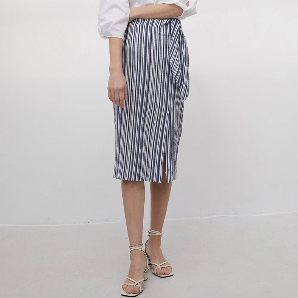 3R Premiun Modal Stripe Twist Ribbon Skirt - Blue