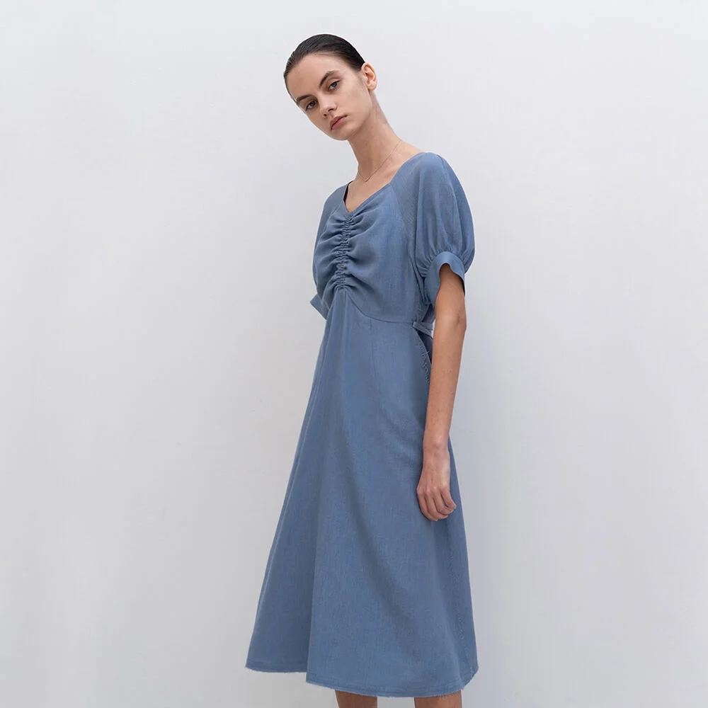 SHIRRING DETAIL HALF SLEEVES DRESS