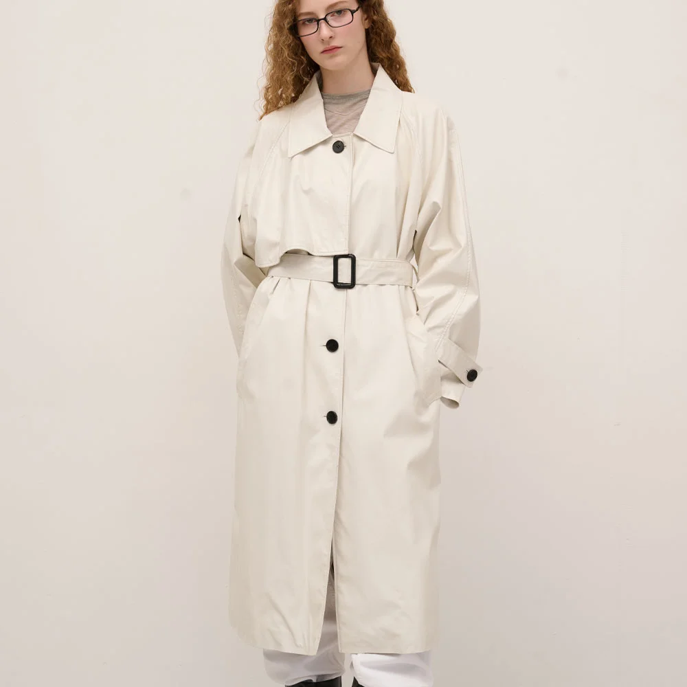 FAUX leather Trench Coat in Ivory