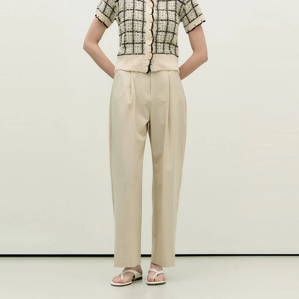 Summer side button high waist slacks - lightbeige