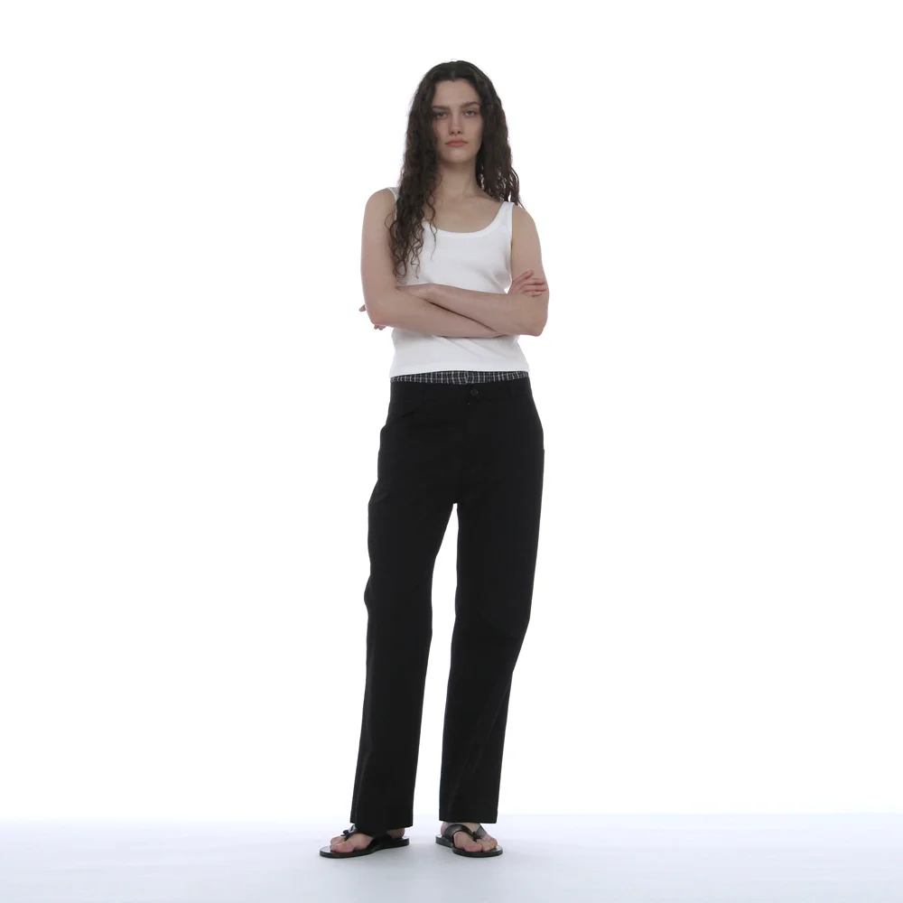 DOUBLE WAIST CHINO PANTS_BLACK