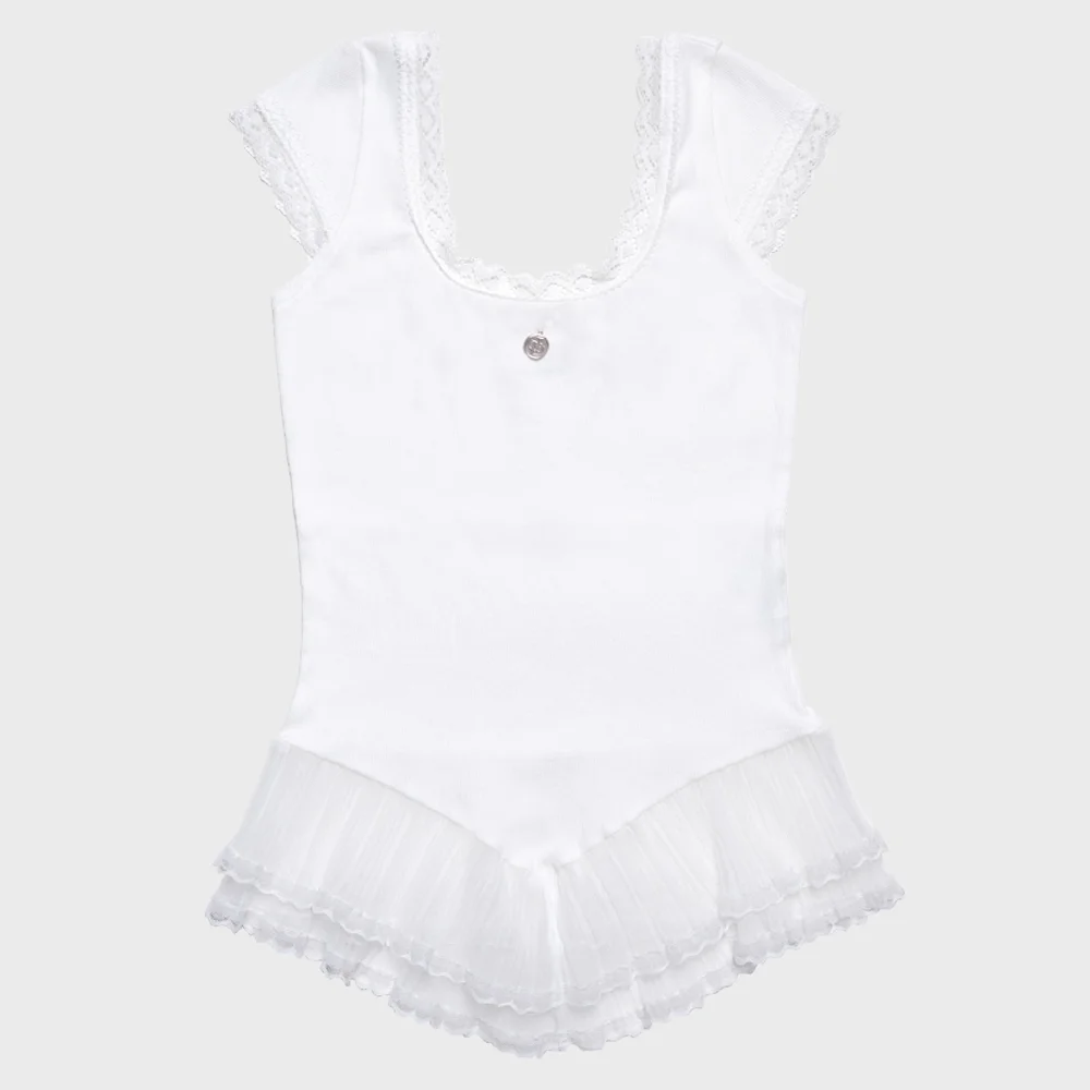 Squareneck Lace Frill Top-White