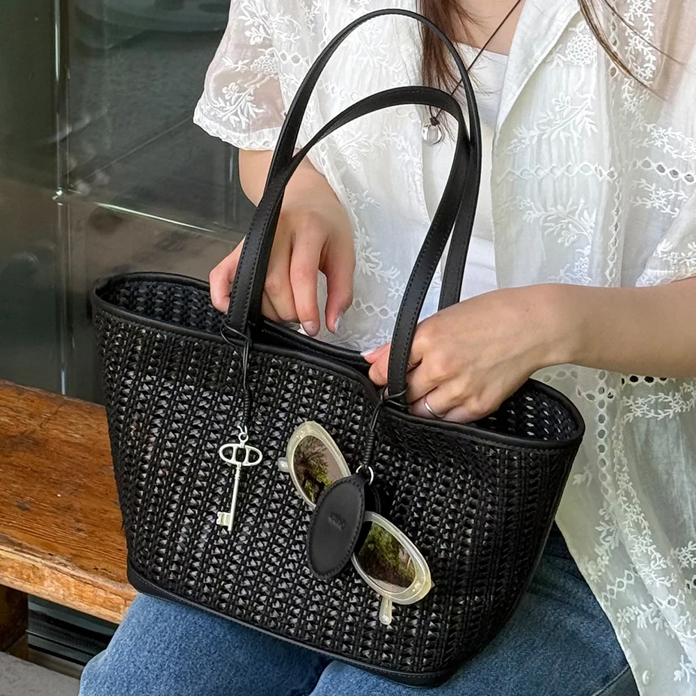 黑色 Panier 網布 購物 單肩袋 M AABA6E843BK