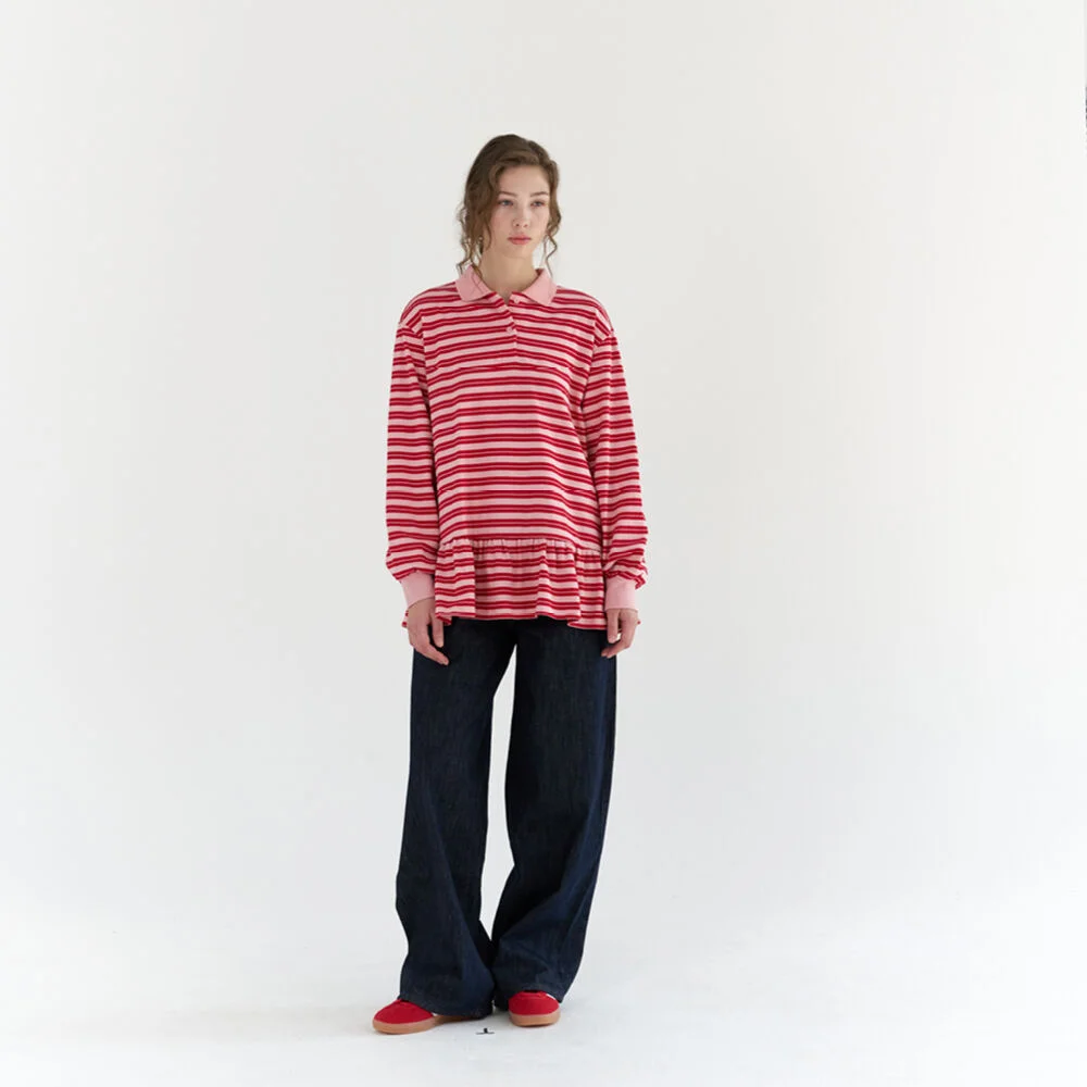 STRIPED FLARE RUGBY TOP / RED