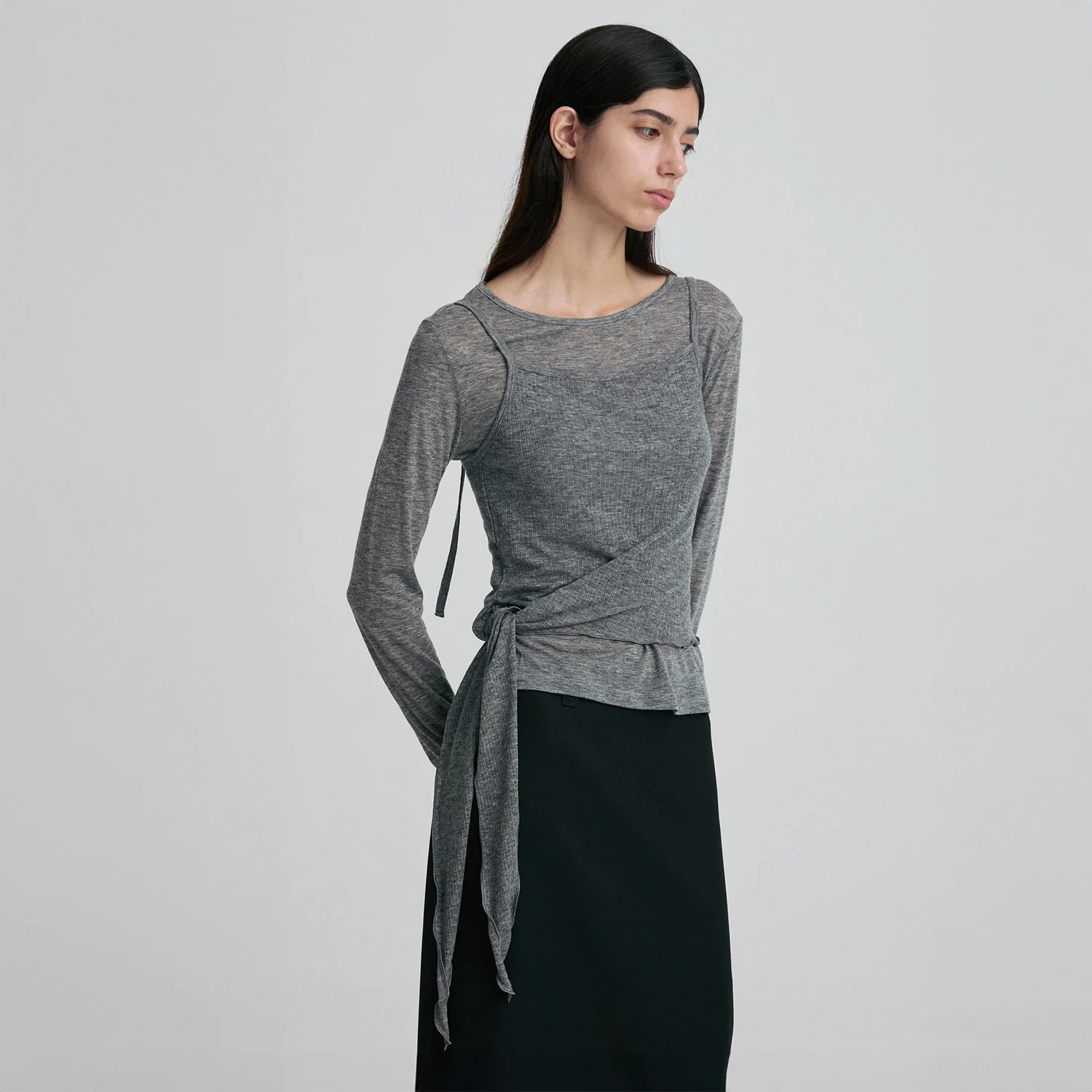 LAYERED TIE-WAIST SHEER TOP