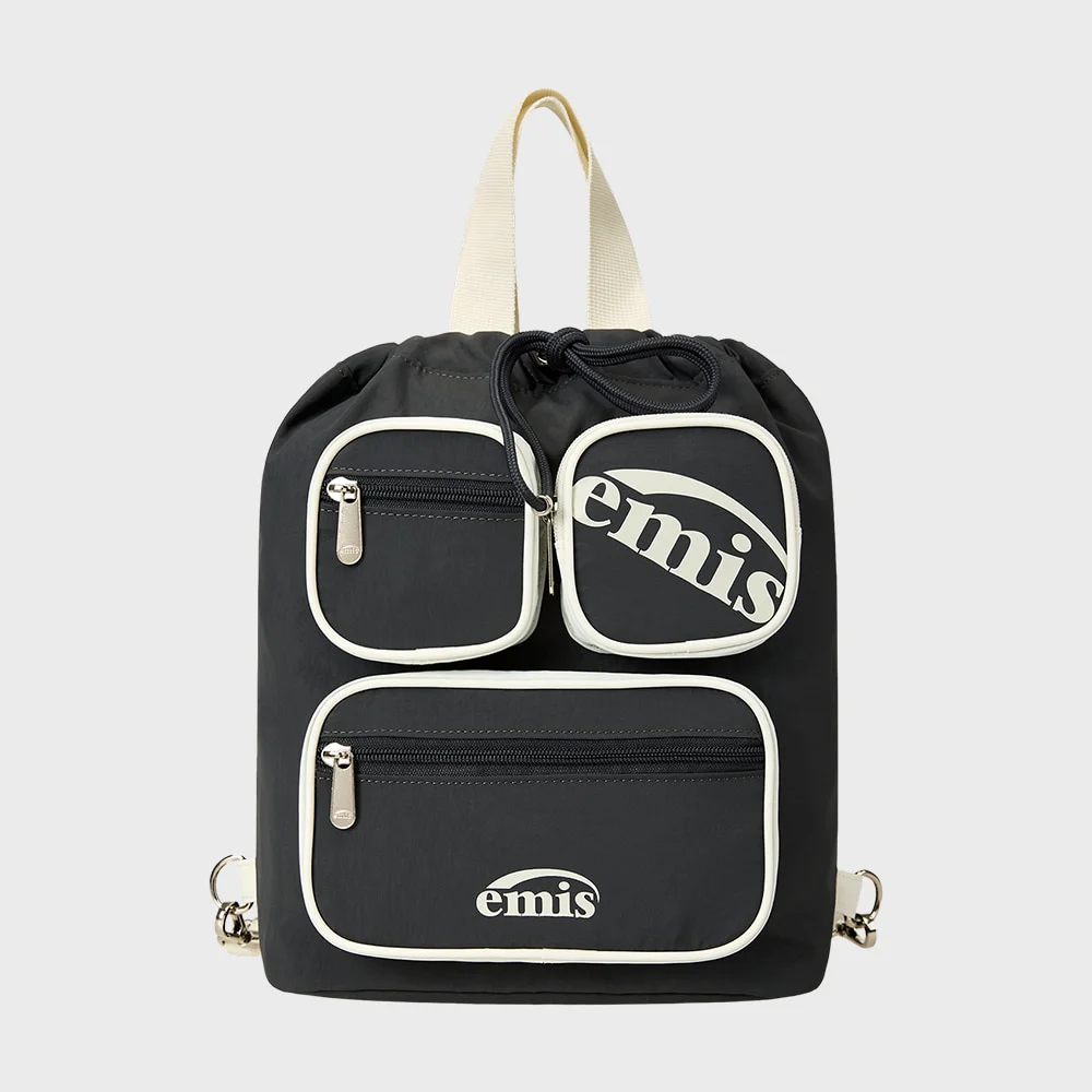 NYLON COLOR-BLOCK BACKPACK-CHARCOAL