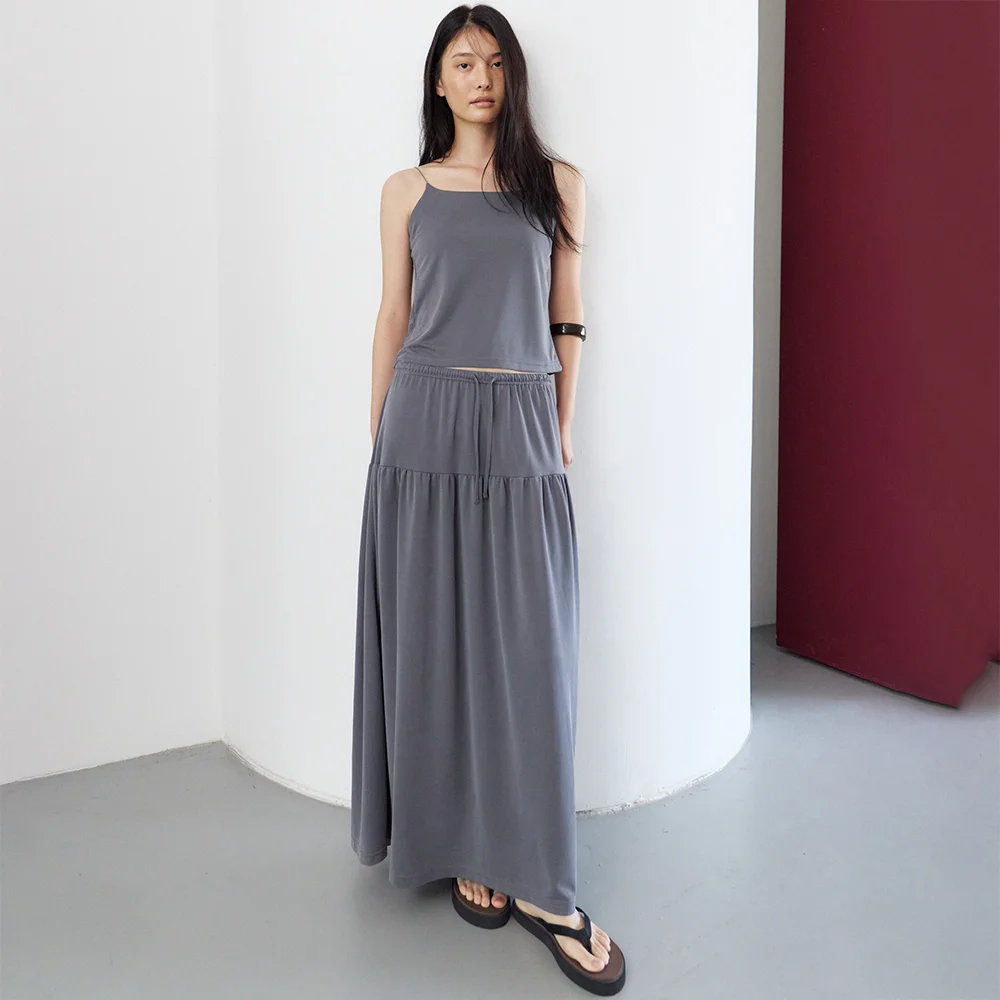 Soft Modal Tiered Skirt (Dark Gray)