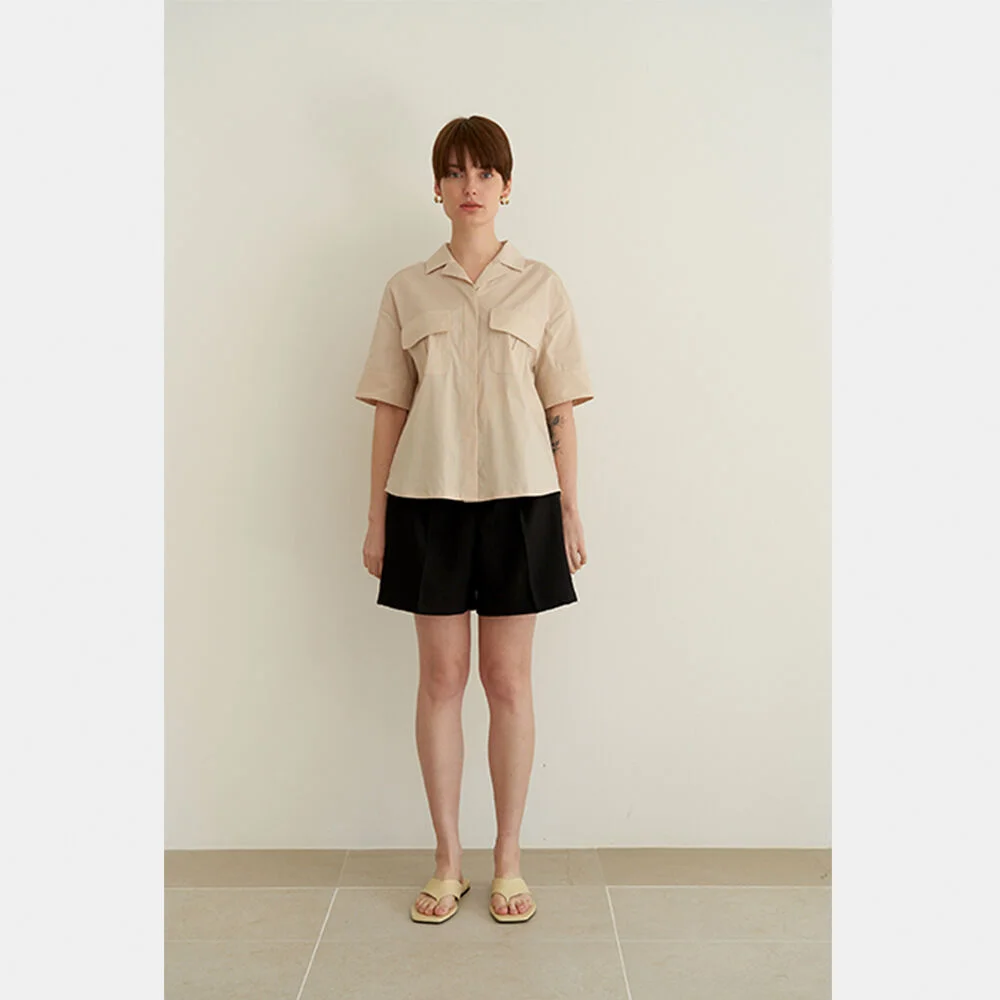 two pocket hidden bttn hawaiian shirt_Cream
