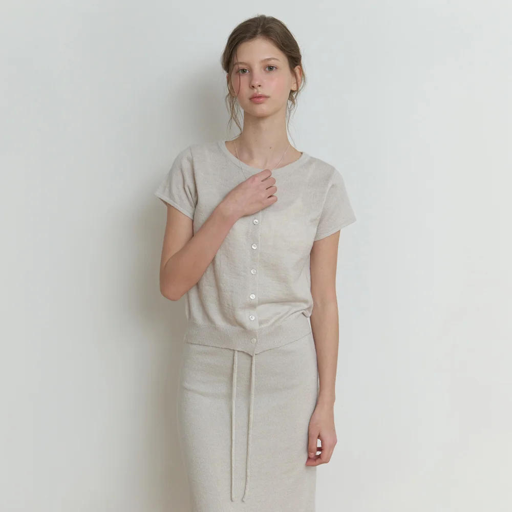 Two-piece half cardigan (sand gray)