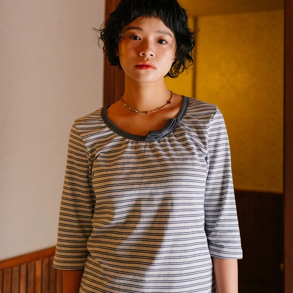 Fiore Ribbon Shirring Top (Stripe)