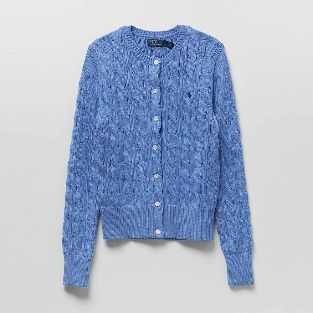 女裝 絞花 修身 圓領 開衫 (BLUE)