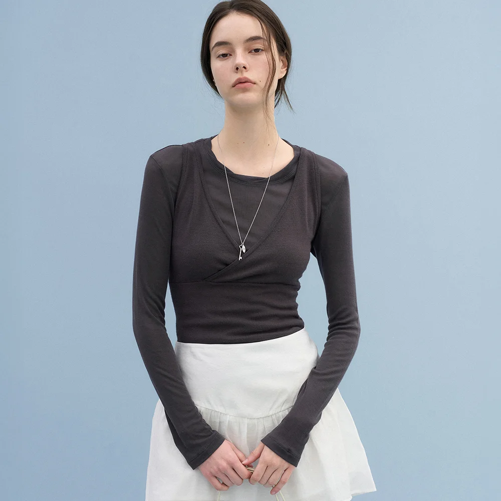 Sally Layered Sheer Tee (Charcoal)