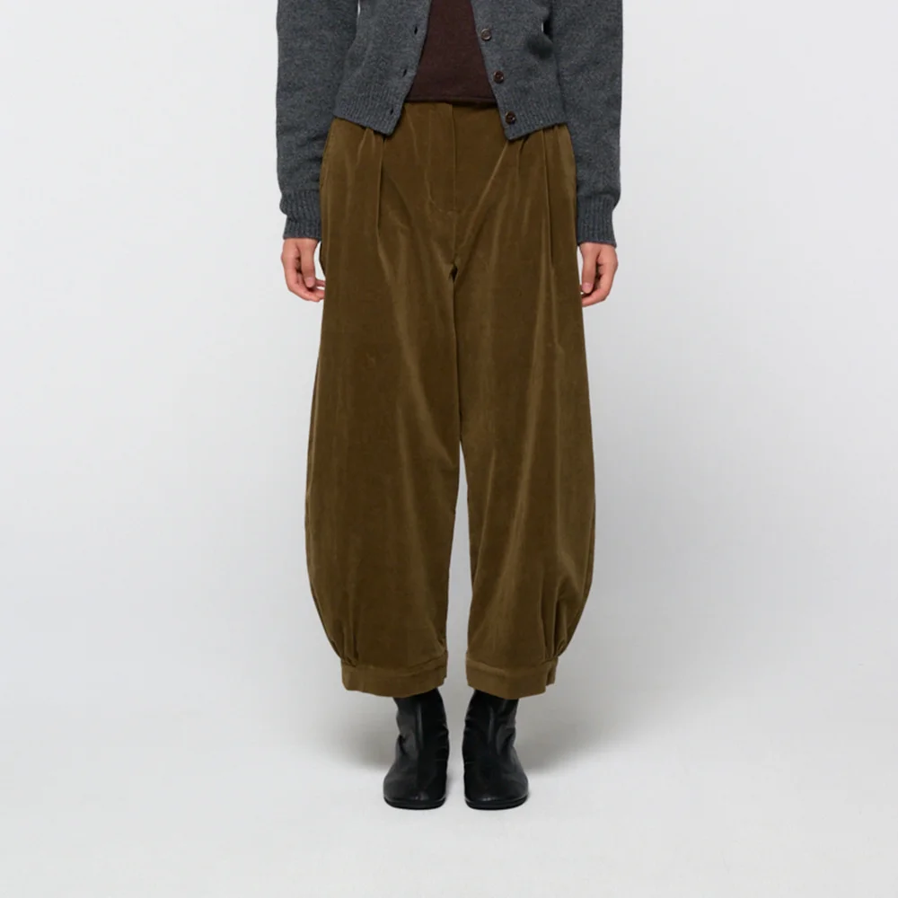 Velvet shirring pants, Khaki
