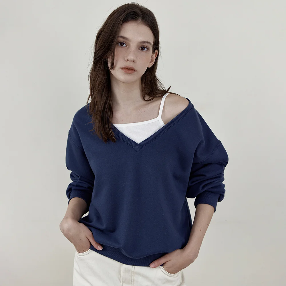 Deep V-Neck Sweatshirt_NAVY(WB6TP49)