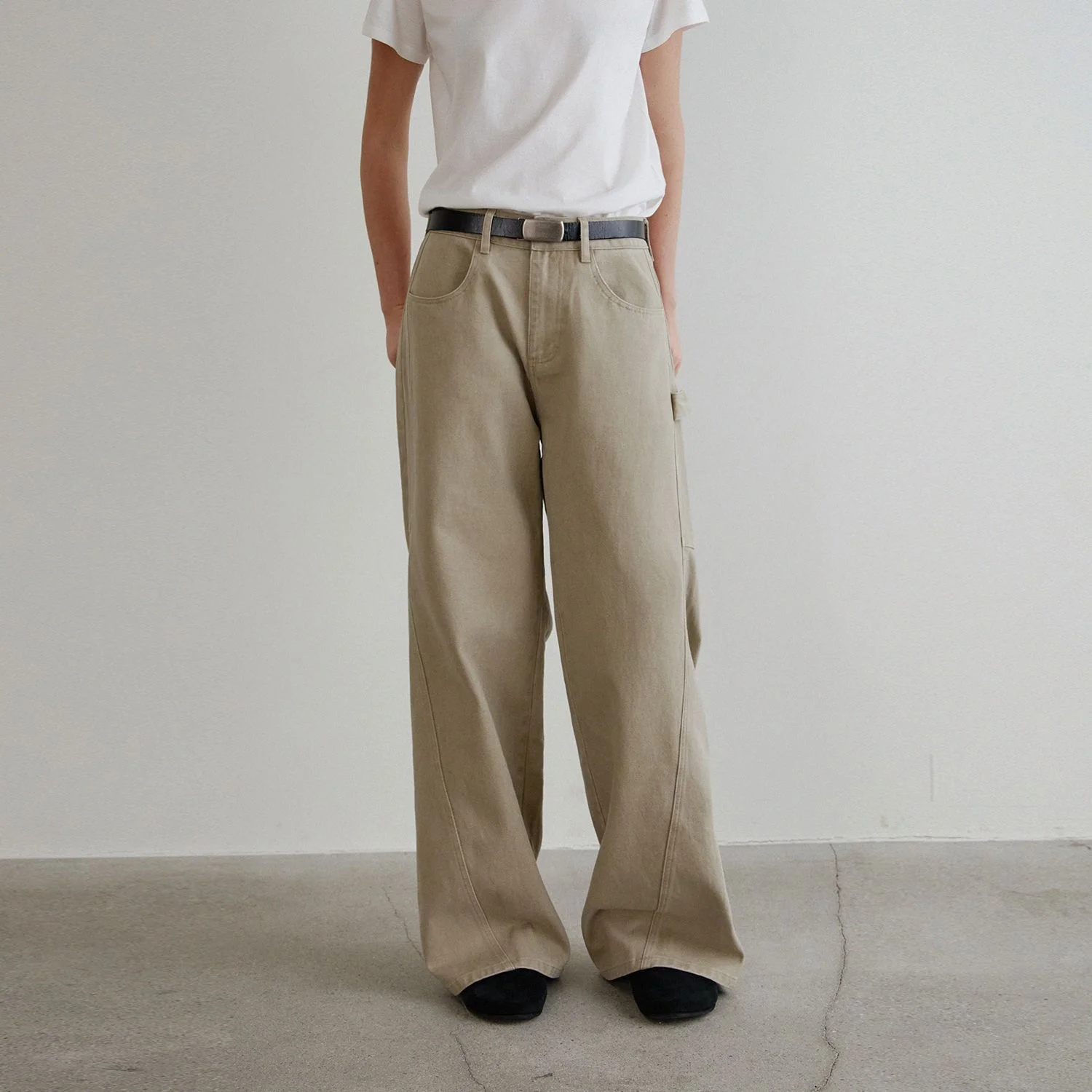 弧形 Kink 工裝 純棉 褲子_Ashe Khaki