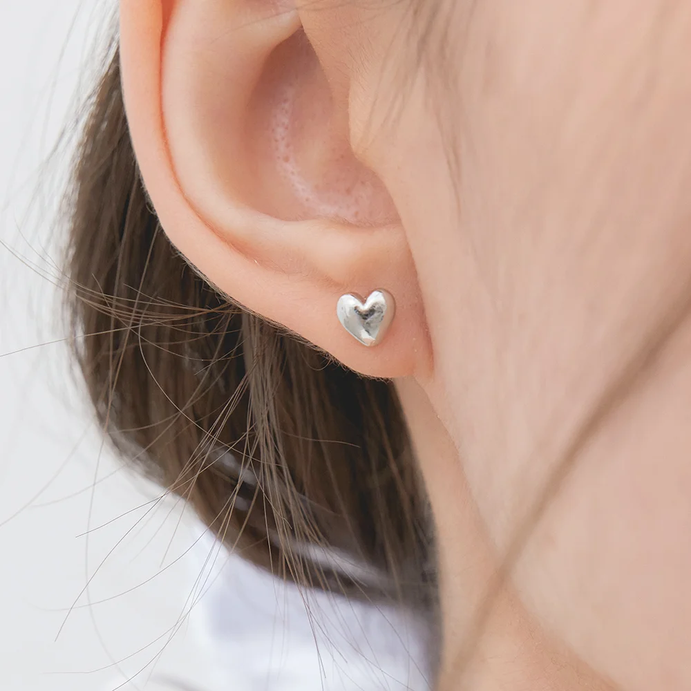 simple heart earrings 6mm (E018_silver)
