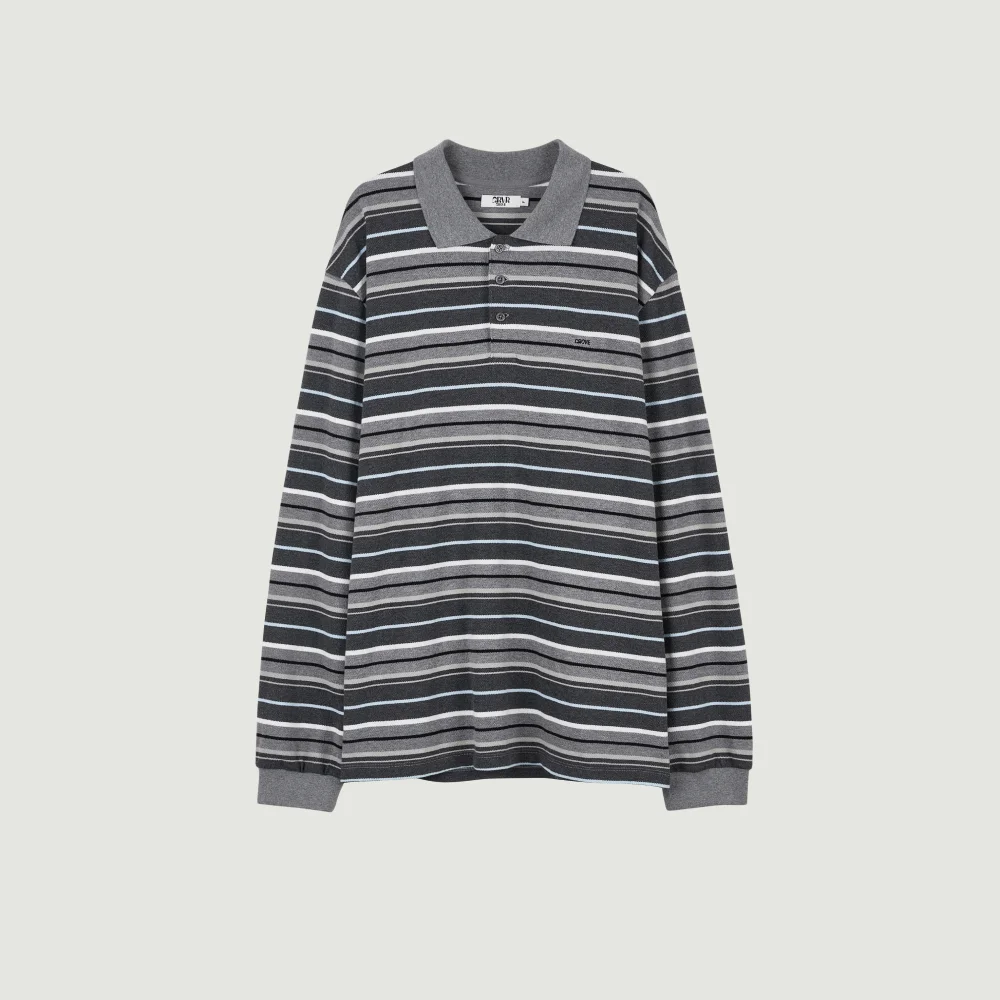 26FW CARELL OVER-FIT STRIPE LS PIQUE SHIRT (MELANGE GRAY)