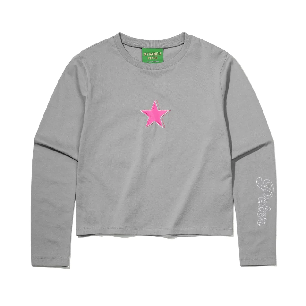 (W) STAR LONG SLEEVE T-SHIRT - MOCHA GRAY