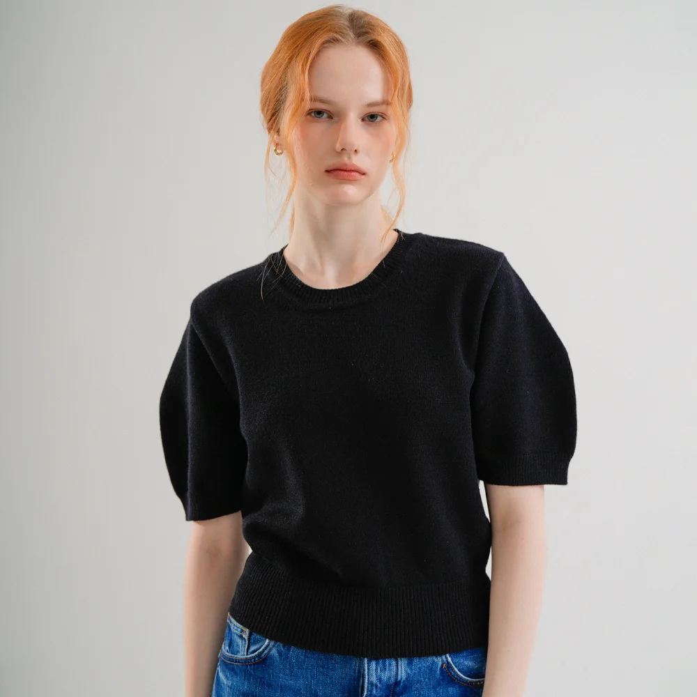 Balloon Sleeve Half Knit (Black)