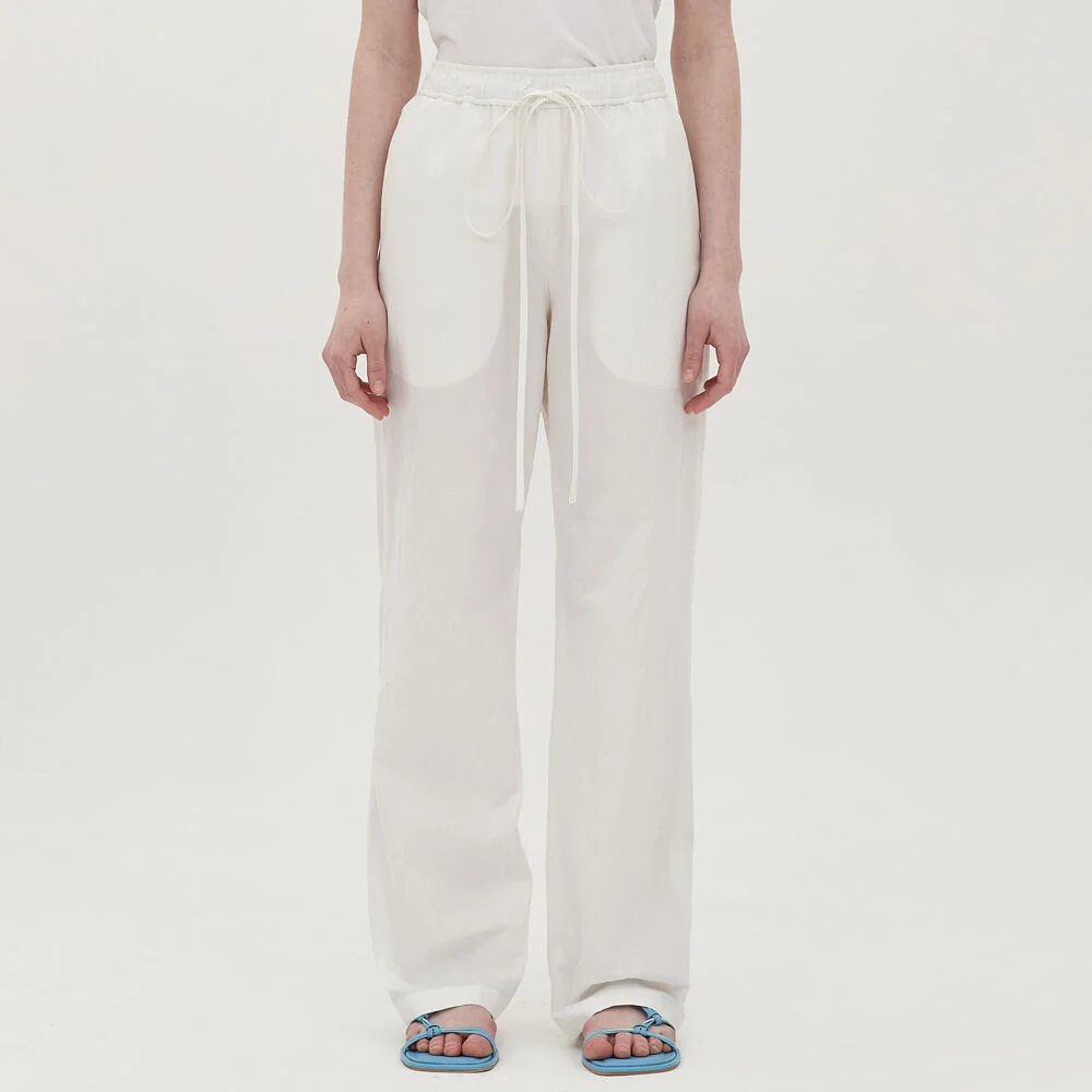 crease cotton string pants_white