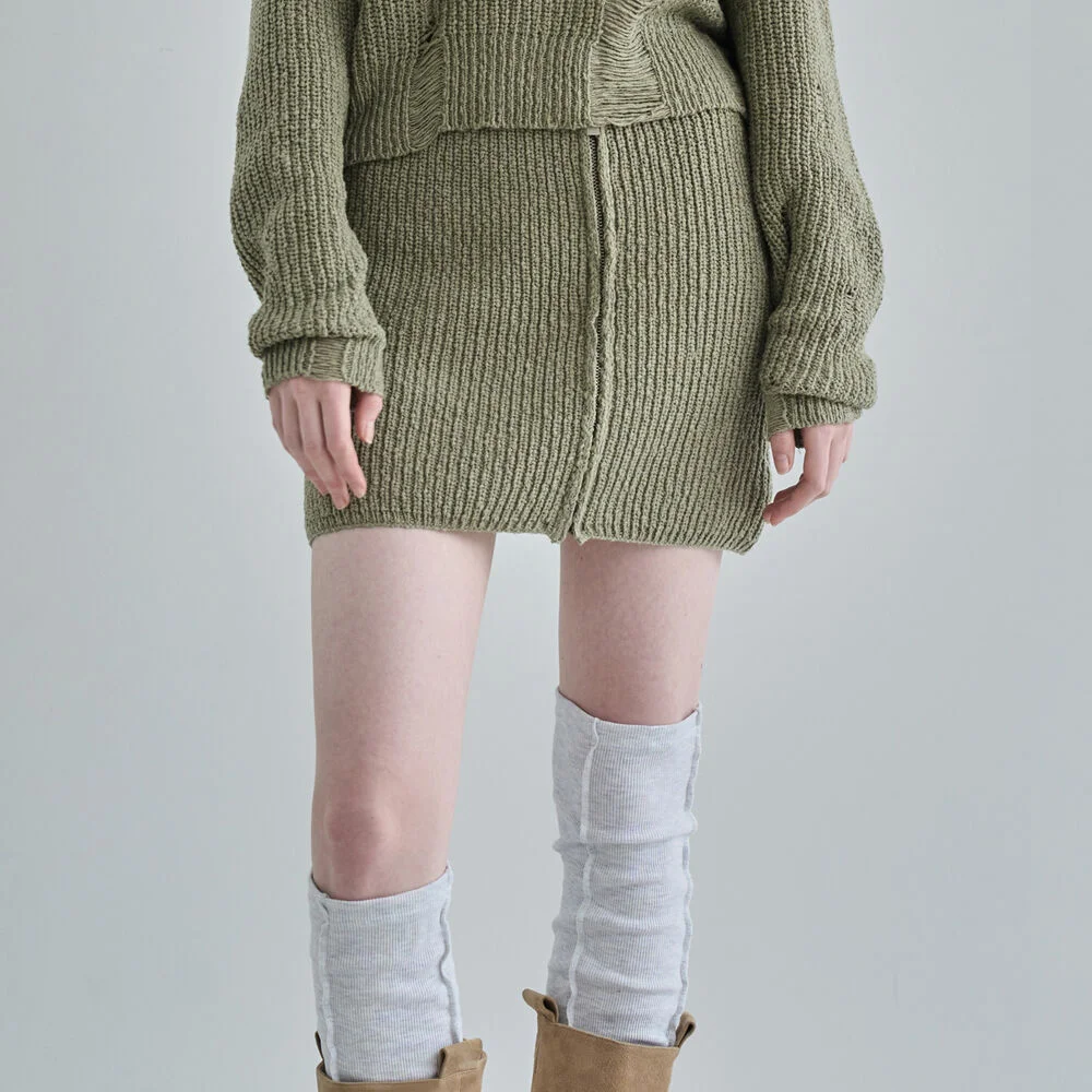 Cotton knit mini skirt / Khaki