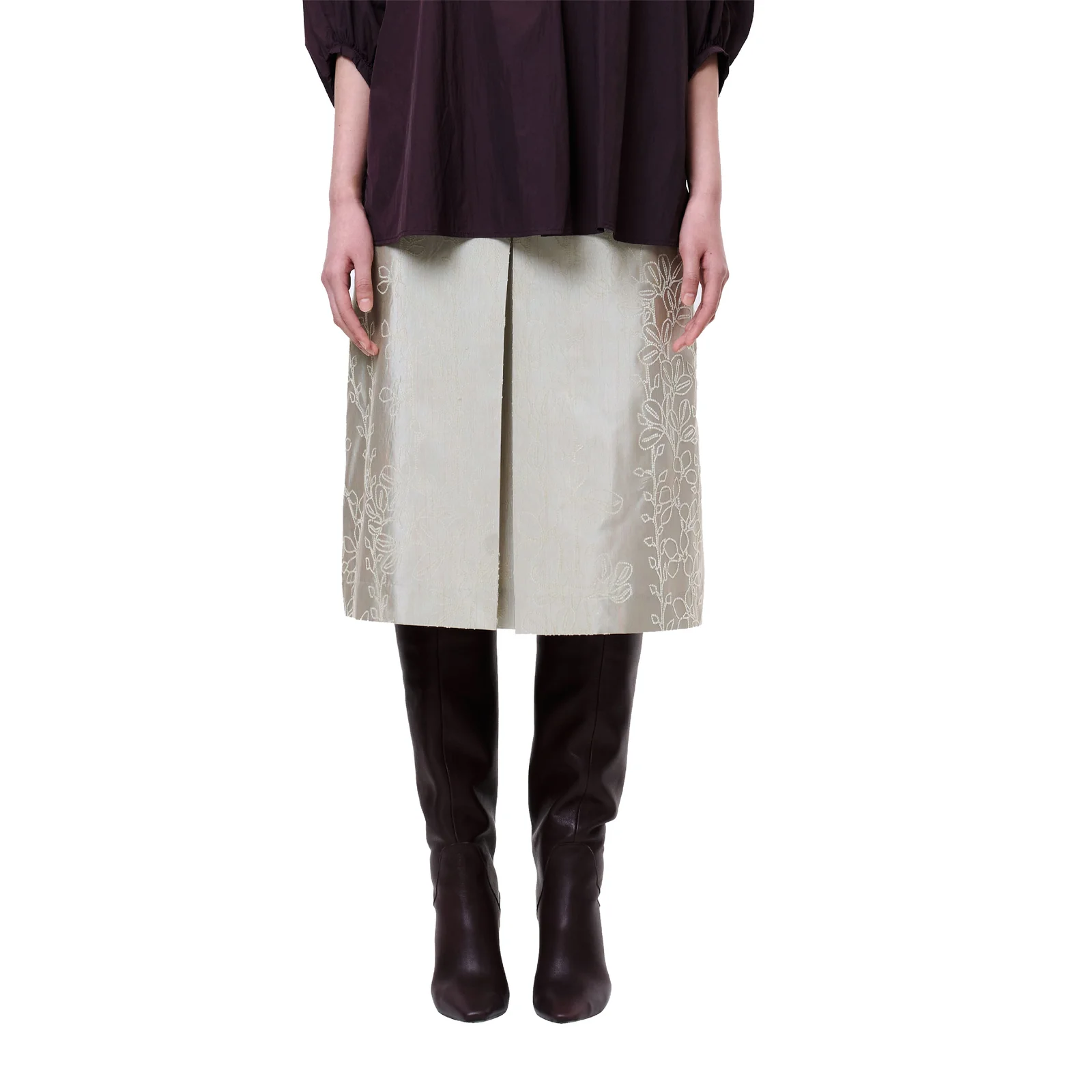 FRONT TUCK MIDI SKIRT (SAND)