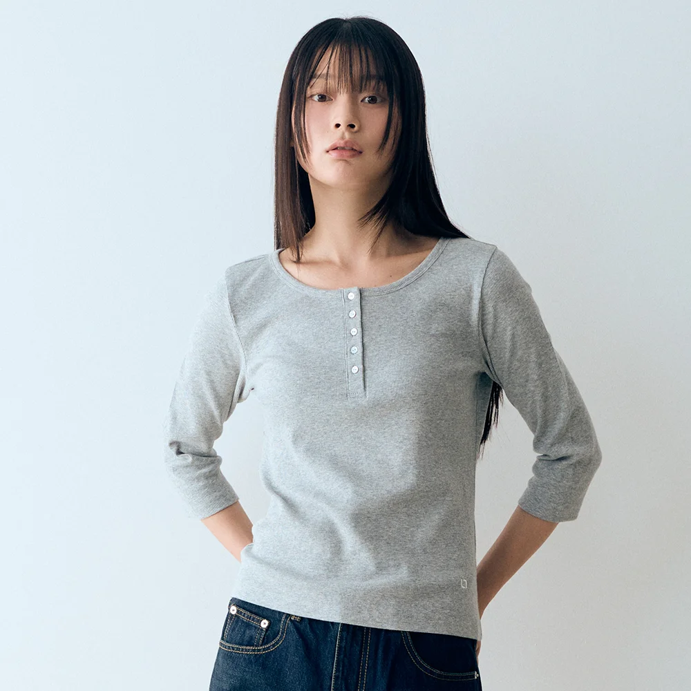 W 羅紋 7分 T恤 Melange Gray